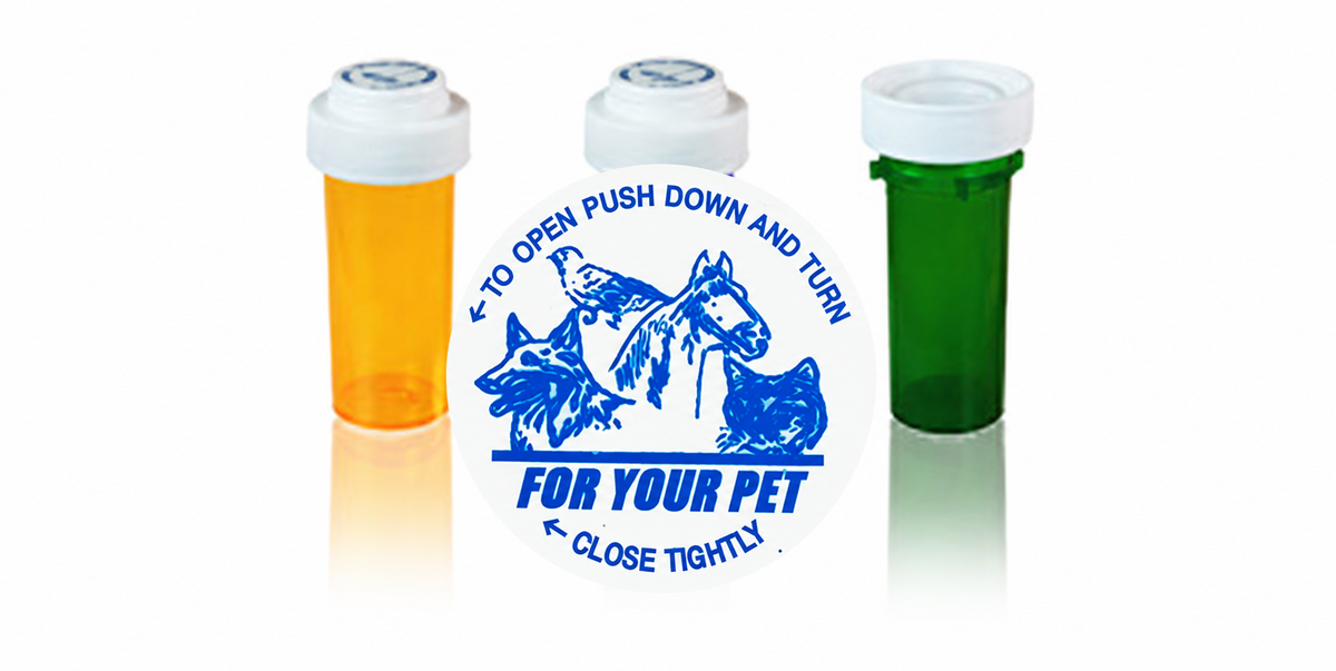 Vials - Reversible Cap - 8 dram thru 60 dram - optional Vet/Pet Logo Cap